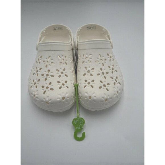 CROCS Shoes - NWT Crocs Classic Floral Cut Out Clog Chault Off White Unisex Womens 11 Mens 9